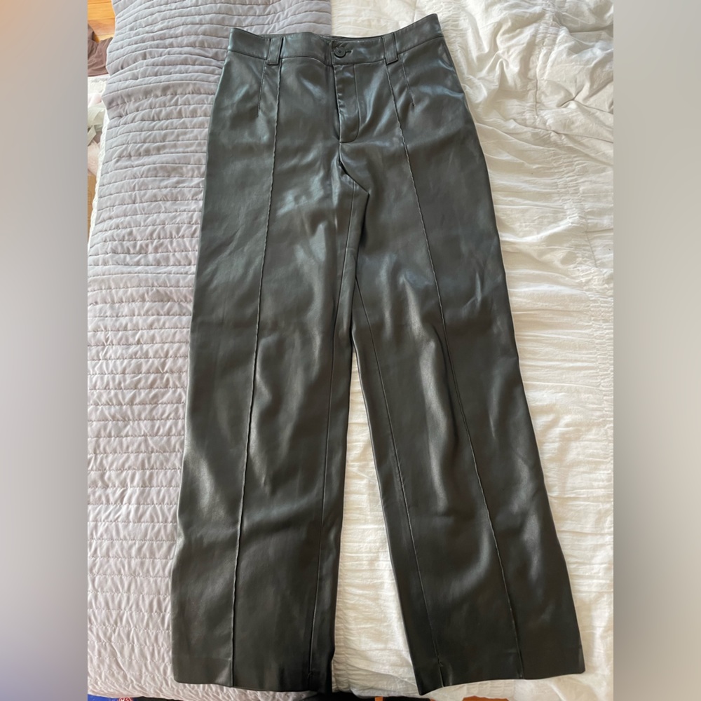 Zara Front Seamed Wide Leg Faux Leather Pants sz M